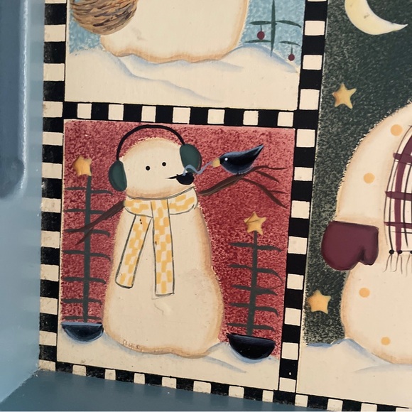 Debbie Mumm SNOWMEN Rectangular Hand Painted Wooden 9x12 Tray Christmas Vintage - Picture 7 of 11